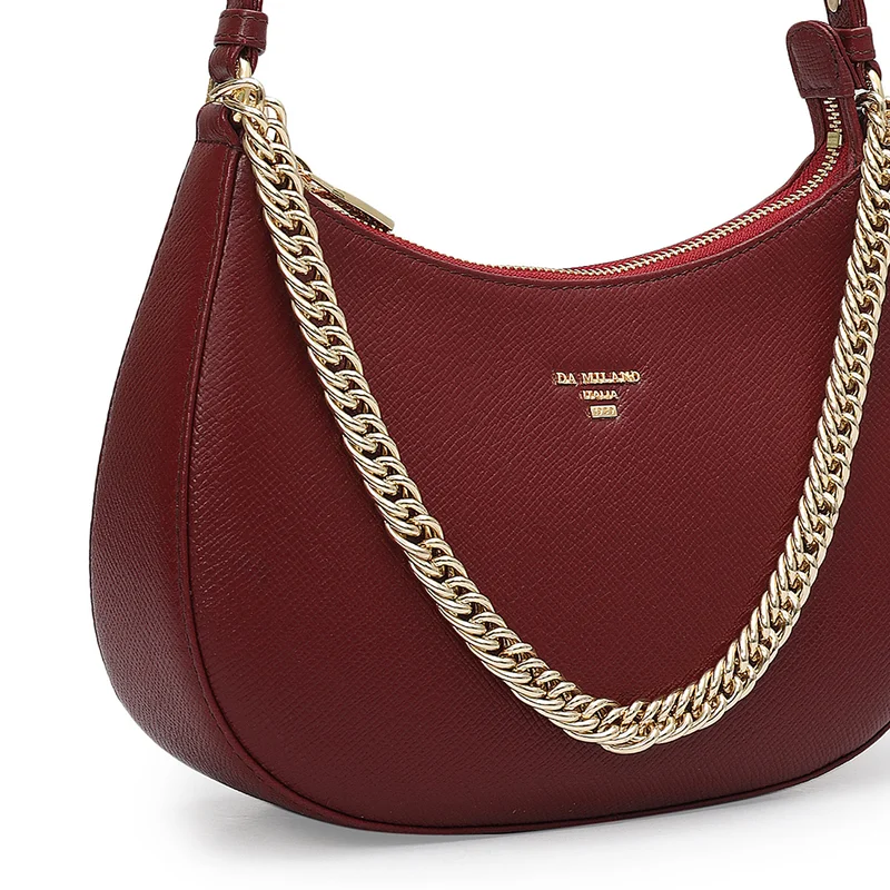 Da Milano Cherry Small Franzy Leather Baguette - Cherry for Women | Best Price UAE